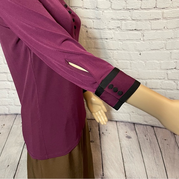 NWT New KARL LAGERFELD Splitneck Long Sleeve Button Purple Top Size XXS - Picture 8 of 16